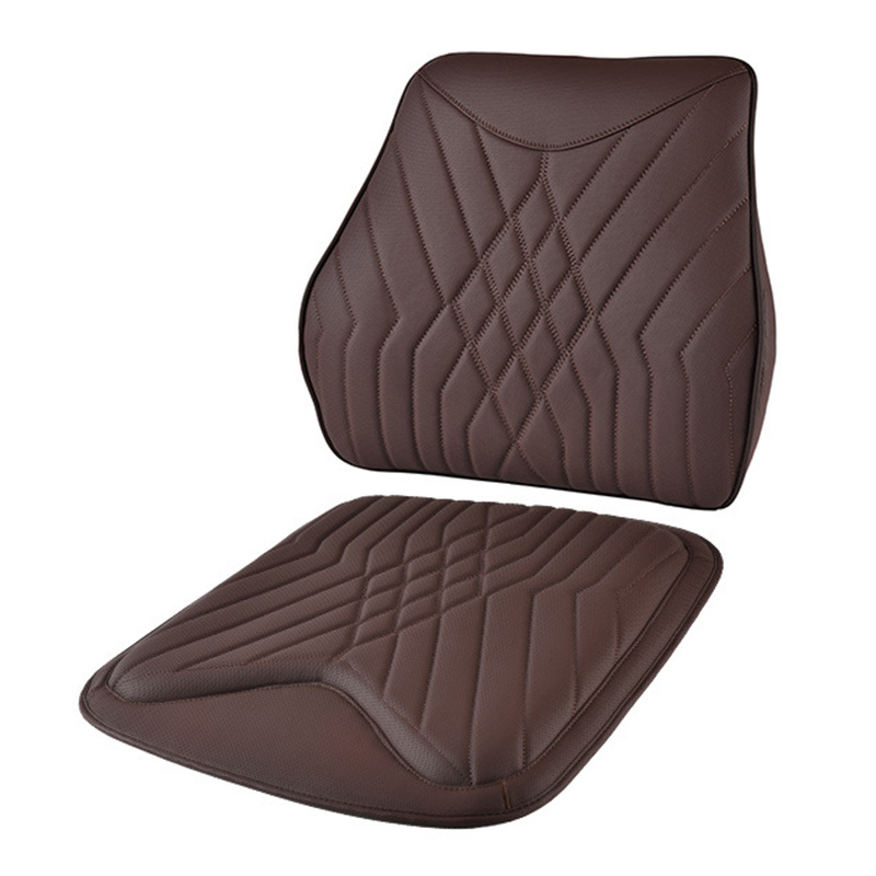 2PCS / Set Nappa Texture PU Leather + Memory Foam Car Seat Cushion Lumbar Support Pillow