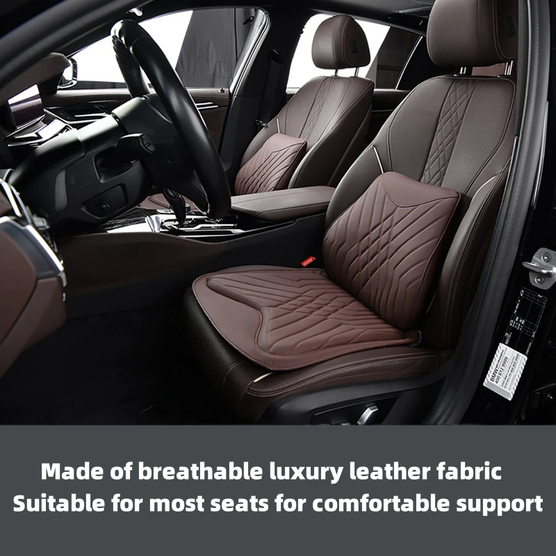 2PCS / Set Nappa Texture PU Leather + Memory Foam Car Seat Cushion Lumbar Support Pillow