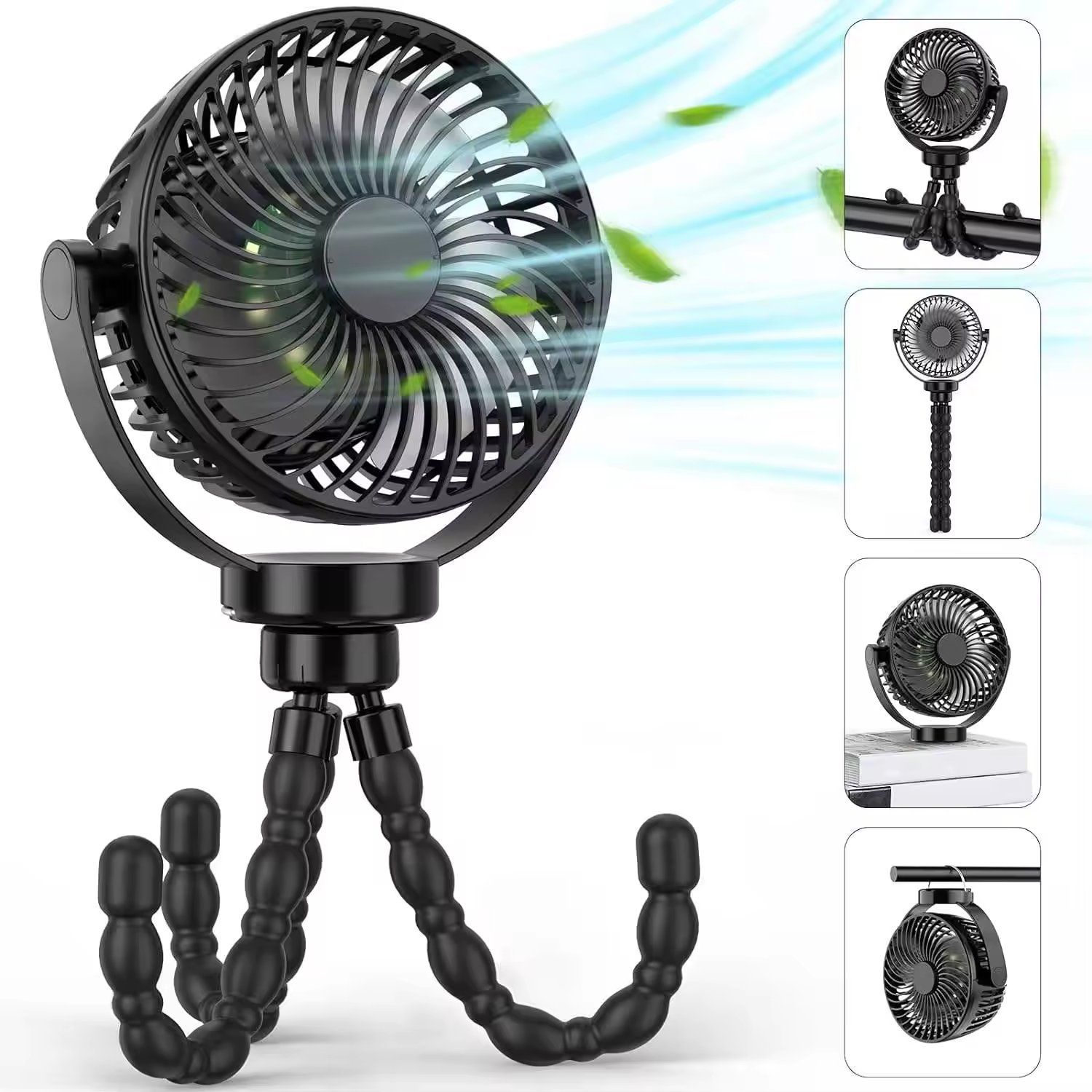 3 Speeds 360 Degree Portable USB Rechargeable Electric Desk Fan Foldable Design for Home Outdoor Car Small Hand Held Fan Clip-on Baby Cart Stroller
