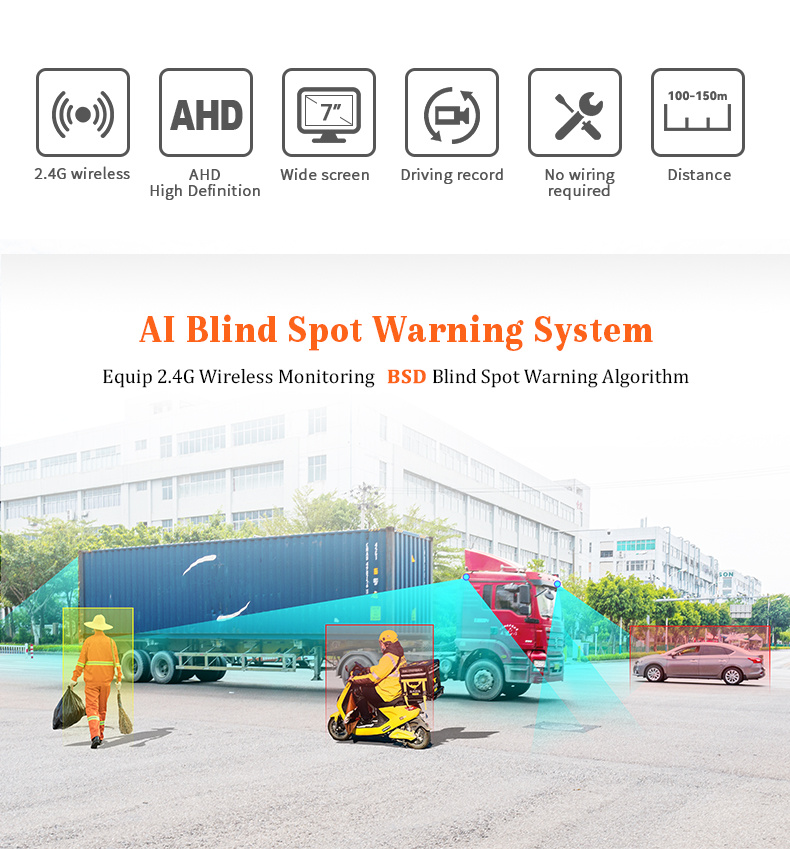 2.4G Wireless Truck Car Reverse Backup Rear View Camera DVR System with Monitor for Auto Vehicle Parking Assist Aid Waterproof